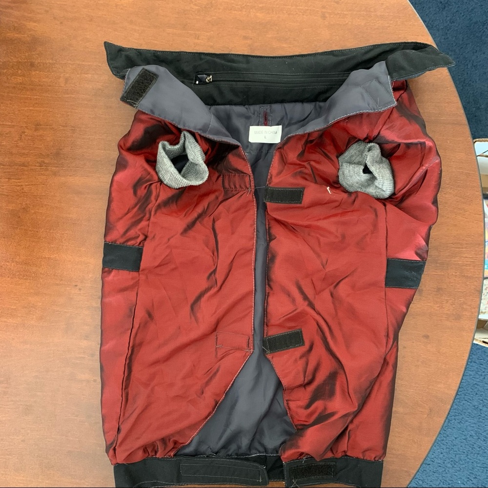 Pooch Plus Burgundy and Black Dog Jacket   Size Large with Rain Hood